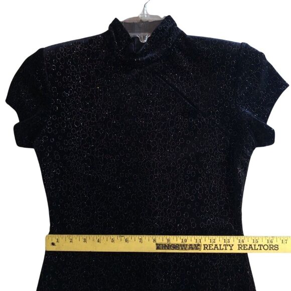 VTG Cheongsam Qipao Gown Womens Sz 4P Black Velvet Sparkle Mandarin Maxi Dress - Picture 12 of 15